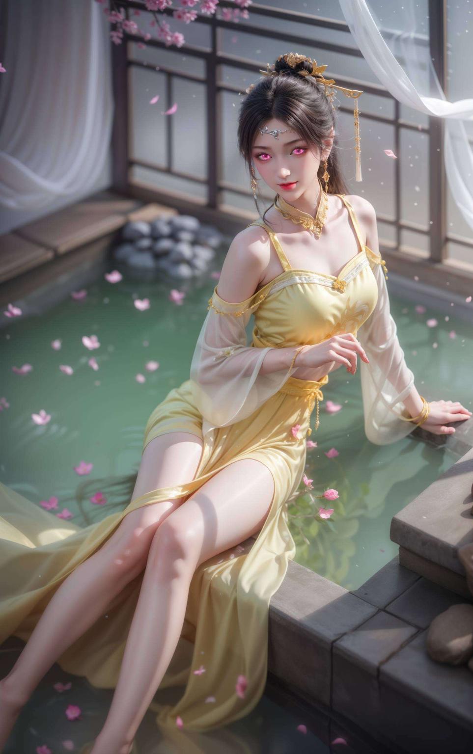 以水彩手机国漫美女为主题色彩斑斓