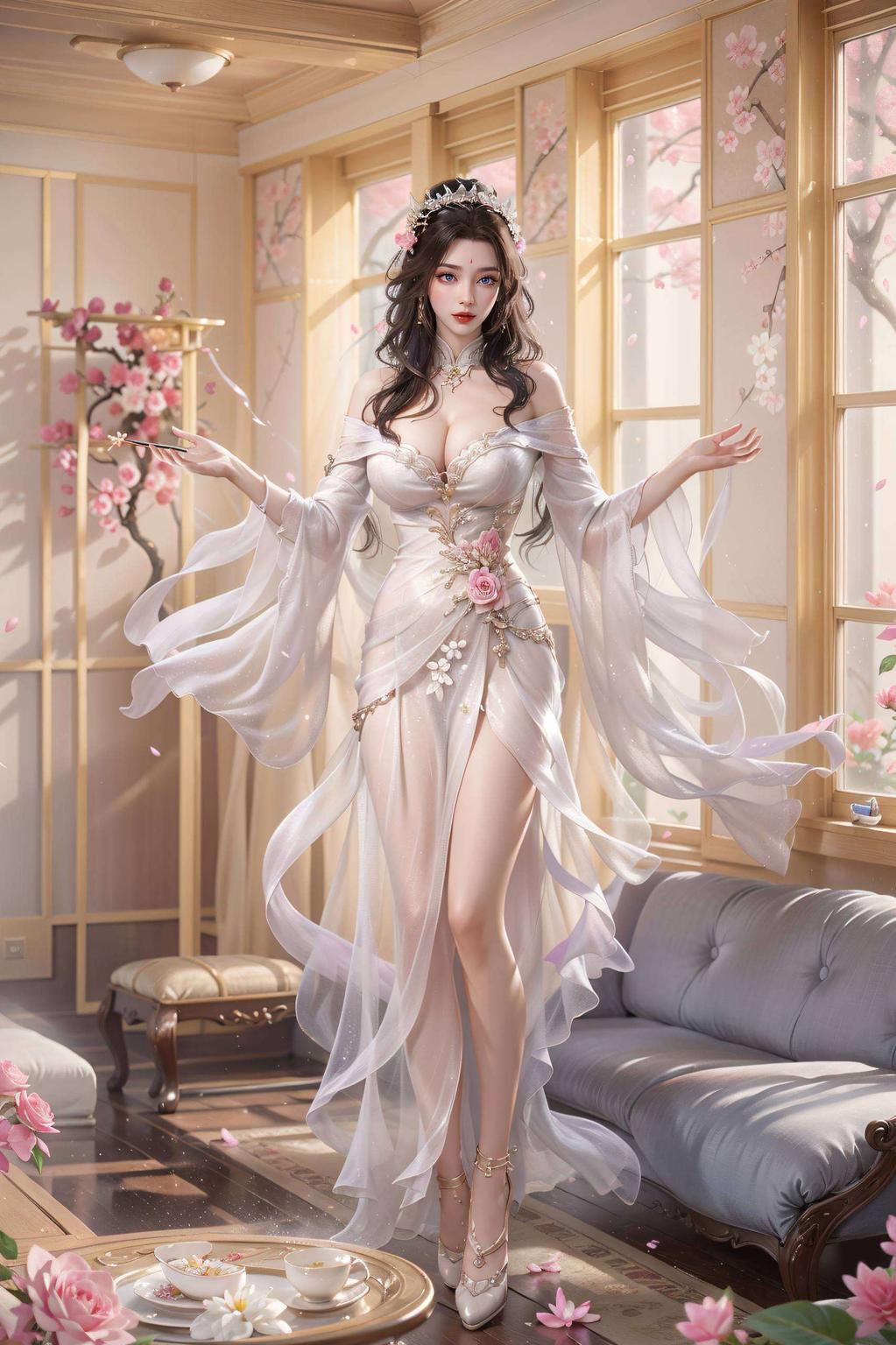 绘制古风美女月婵舞姿翩跹
