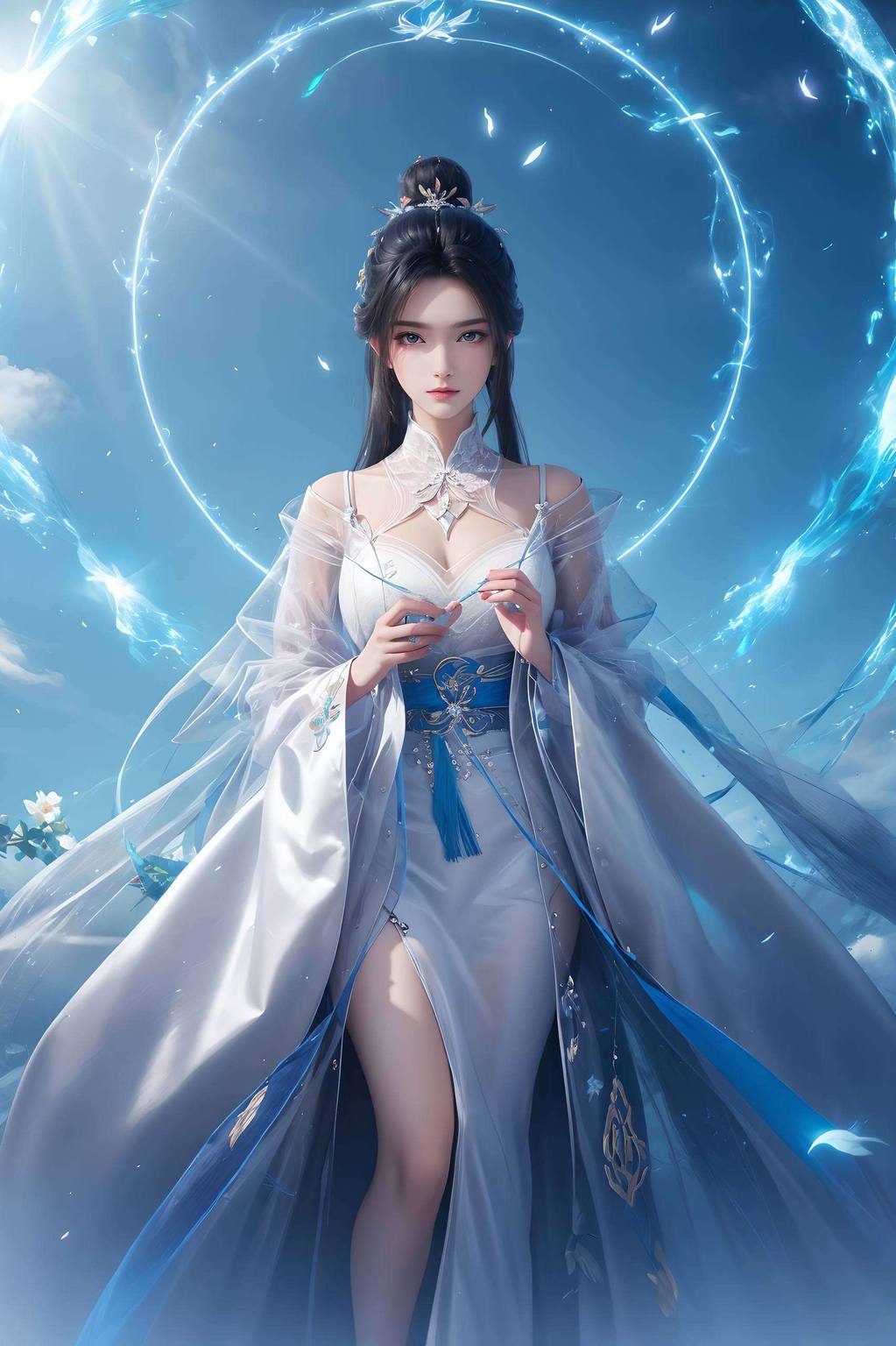 她正冷艳地挥剑仿佛在说：“看什么看